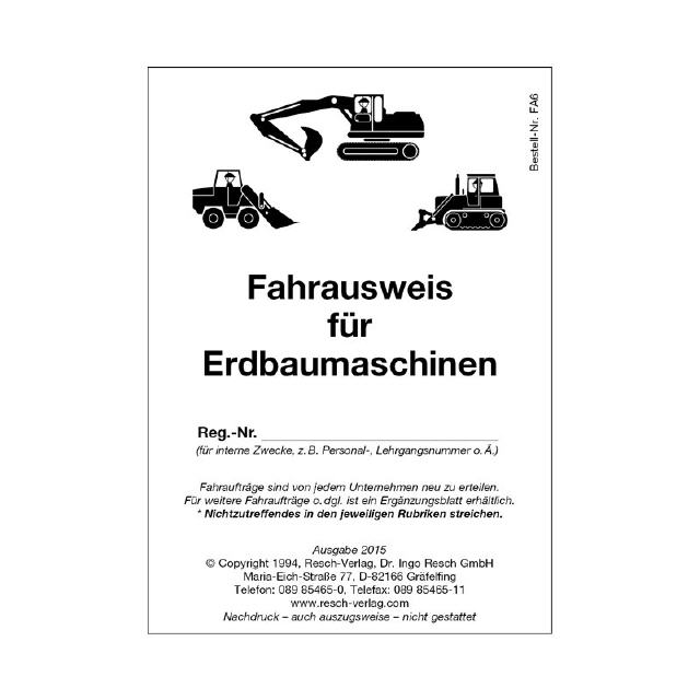 Fahrausweis für Erdbaumaschinen